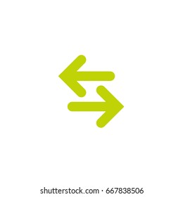 Vector icon. Two green opposite horizontal arrows isolated on white. Flat icon. Exchange icon. Good for web and software interfaces.  Flip flop pictogram.