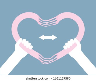 Vector icon of two hands tearing the heart. End of Love symbol. Blue background.