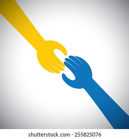 vector icon of two hands touching - concept of receiving, giving. This also represents concepts like support, help, empathy, kindness, partnership, friendship, cooperation, commitment, compassion