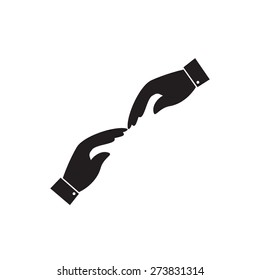 vector icon of two hands touching - concept of receiving giving. This also represents concepts like support help empathy kindness partnership friendship cooperation commitment compassion
