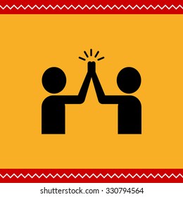 Vector icon of two men silhouettes giving high five