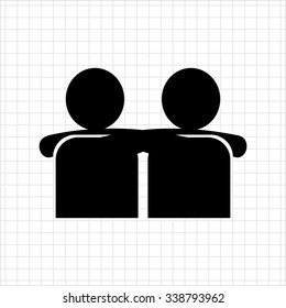 Vector icon of two men silhouettes embracing each other