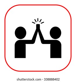 Vector icon of two men silhouettes giving high five