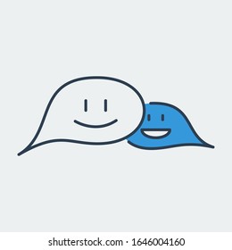 Vector icon with two messages and smiley faces on it. It represents communication between people through messaging and receiving positive message and good news