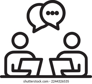 Vector icon of two people arguing, illustration of people using computer and talking, EPS