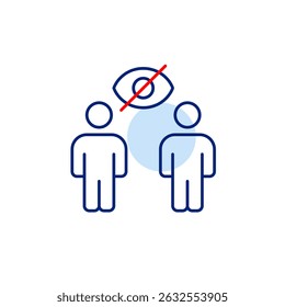 Vector icon of two people with crossed-out eye, symbolizing hidden interaction, private conversation, or invisible connection. Ideal for social apps, privacy settings, communication platforms