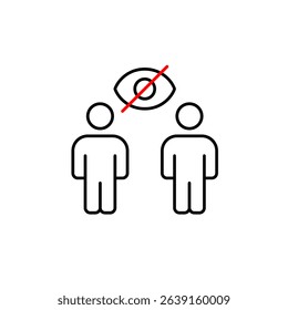 Vector icon of two people with crossed-out eye, symbolizing hidden interaction, private conversation, or invisible connection. Ideal for social apps, privacy settings, and communication platforms