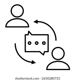 Vector icon of two people engaging in conversation, featuring speech bubbles