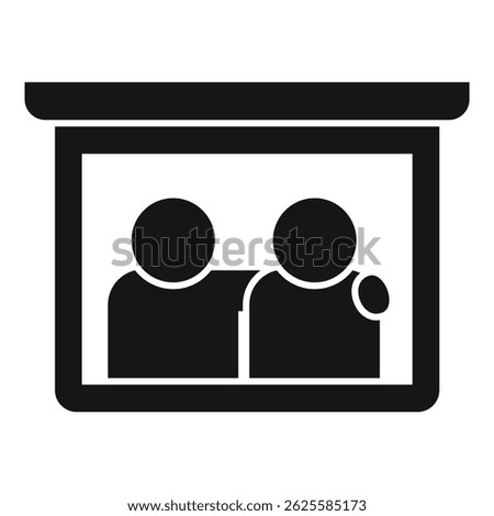 Vector icon of two people at a market stall, suitable for business concepts