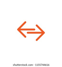 Vector icon. Two red thin opposite horizontal arrows isolated on white. Flat icon. Exchange icon. Good for web and software interfaces.  Flip flop pictogram.
