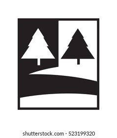 Vector icon of two trees in meadow in black and white color