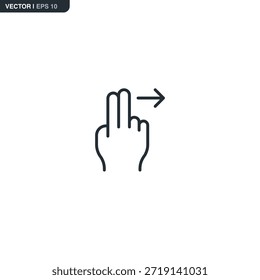 Vektorsymbol einer Zwei-Finger-Wischbewegung nach rechts. Stellt sekundäre Navigations-, Verlaufs- oder Schiebefelder auf dem Touchscreen dar