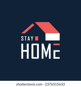 Vector icon of a typographic logo with words STAY HOME in a shape of a house. It represents a concept of quarantine, isolation and medical protection. Also can be used as a logo, icon or badge

