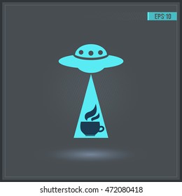 Vector icon with UFO and coffee.