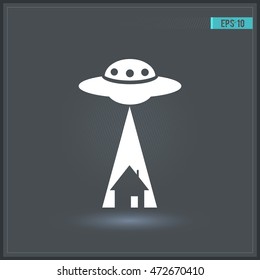 Vector icon with UFO and home.