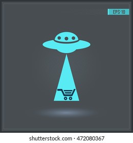 Vector icon with UFO and trolley.
