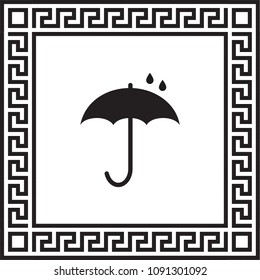 Vector icon umbrella in a frame with a Greek ornament