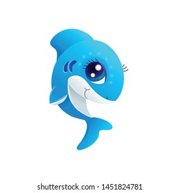 vector icon of underwater character cute cartoon shark, ocean predator isolated on white background eps 10 whale, killer whale, dolphin t-shirt print abc for kids mascot