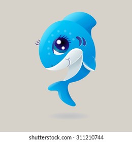 vector icon of underwater character cute cartoon shark, ocean predator isolated on white background eps 10 whale, killer whale, dolphin illustration t-shirt print funny sticker for kids