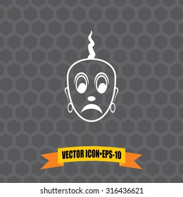 Vector Icon of Unhappy Indian Pandit Face on Dark Gray Background. Eps.10.