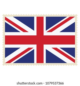 Vector icon United Kingdom of Great Britain and Northern Ireland flag on postage stamp isolated on white background. UK flag button