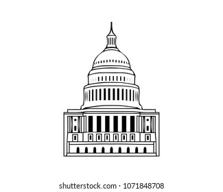 Vector icon of united states capitol hill building washington dc american congress white symbol design on white background