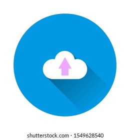Vector icon upload. Cloud and arrow icon on blue background. Flat image with long shadow.