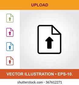 Vector Icon Of Upload With Title & Small Multicolored Icons. Eps-10.