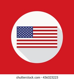 Vector icon of USA flag in flat style with long shadow. American national standard symbol. Star-spangled banner inside circle. Vector illustration in EPS8 format.