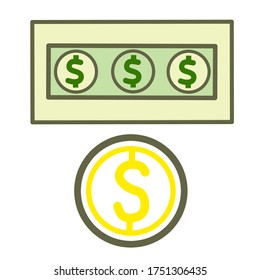 Icono vector del dólar estadounidense, fondo blanco