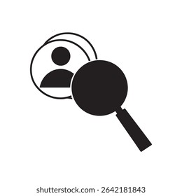 Vector icon of user profile with magnifying glass for detailed search.on white background