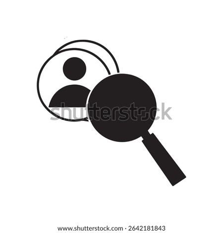 Vector icon of user profile with magnifying glass for detailed search.on white background