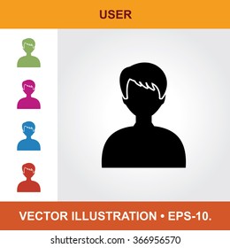 Vector Icon Of User With Title & Small Multicolored Icons. Eps-10.