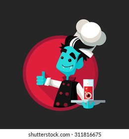 Vector icon with vampire cook and Halloween kitchenware
