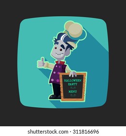 Vector icon with vampire cook and Halloween kitchenware