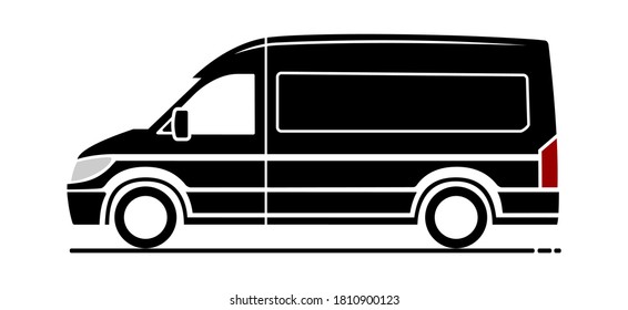 Vector icon van side view on white background. Van side view trendy icons; black van side view vector illustration. Vector transport icon.