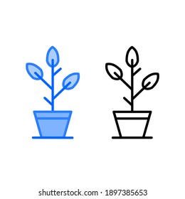 Icono vectorial de la vasa, flor, planta con estilo de línea y color azul relleno