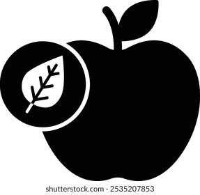 Vector icon of Vegan. An apple with a leaf symbolizing vegan and plant-based diets. Ideal for promoting vegan products, healthy eating, and sustainable food practices.