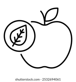 Vector icon of Vegan. This icon shows an apple with a vegan label, symbolizing plant-based diets and healthy eating choices. Ideal for food labeling, vegan products, and health-related topics.