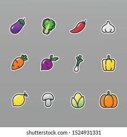 Vector icon vegetable multicolored stickers.
