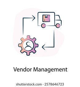 Vector icon for vendor management in e-commerce. Represents supplier coordination, product sourcing, and logistics.