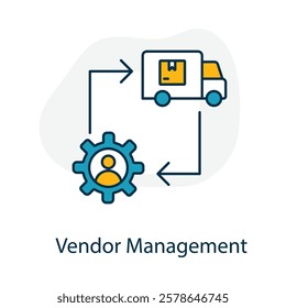 Vector icon for vendor management in e-commerce. Represents supplier coordination, product sourcing, and logistics.