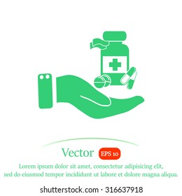 Vector icon Vial of medicine in hand