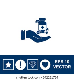 Vector icon Vial of medicine in hand