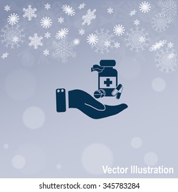 Vector icon Vial of medicine in hand