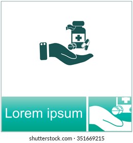 Vector icon Vial of medicine in hand