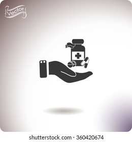 Vector icon Vial of medicine in hand