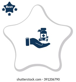 Vector icon Vial of medicine in hand