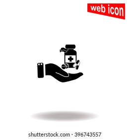 Vector icon Vial of medicine in hand