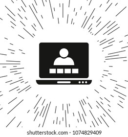Vector icon video conference against the background of the rays